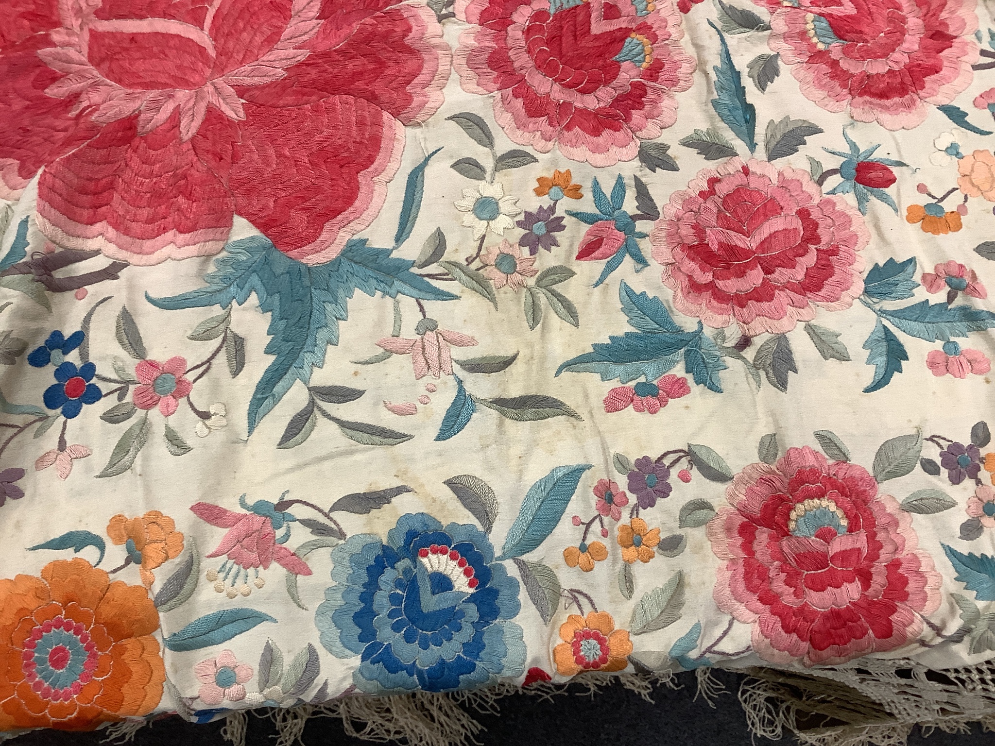 A Spanish polychrome embroidered shawl, circa early 20th century